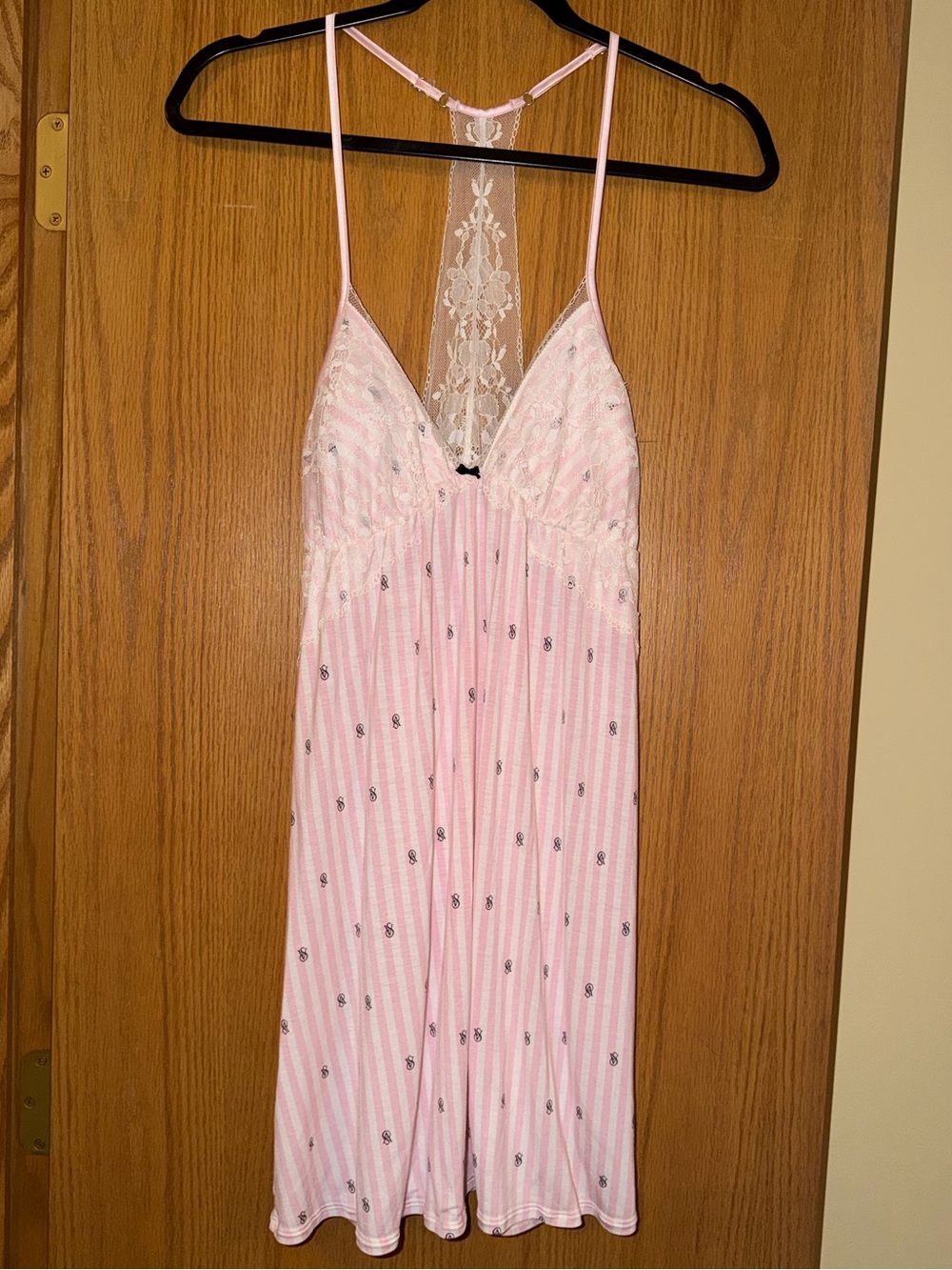 Y2K Victoria’s Secret Pink Stripe Lace Racerback Slip Dress S